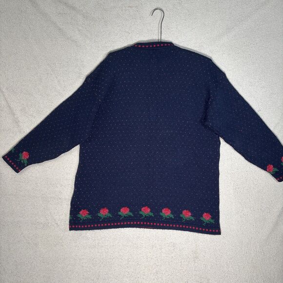Vintage Laura Tyler Sweater Women’s XL Rose AOP Adele Knit Cottagecore Holiday - Picture 12 of 16